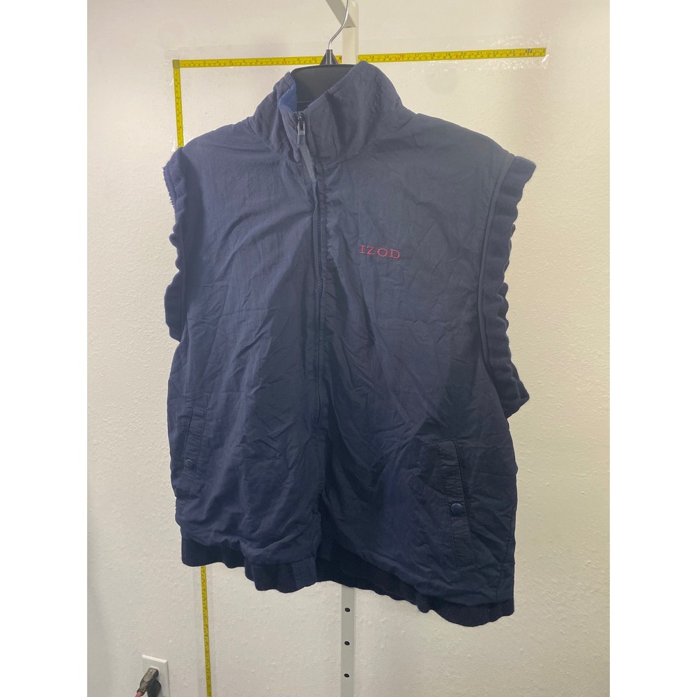 IZOD Mens Vintage Navy Blue Nylon Fleece Lined Full Zip Vest Large Made in USA